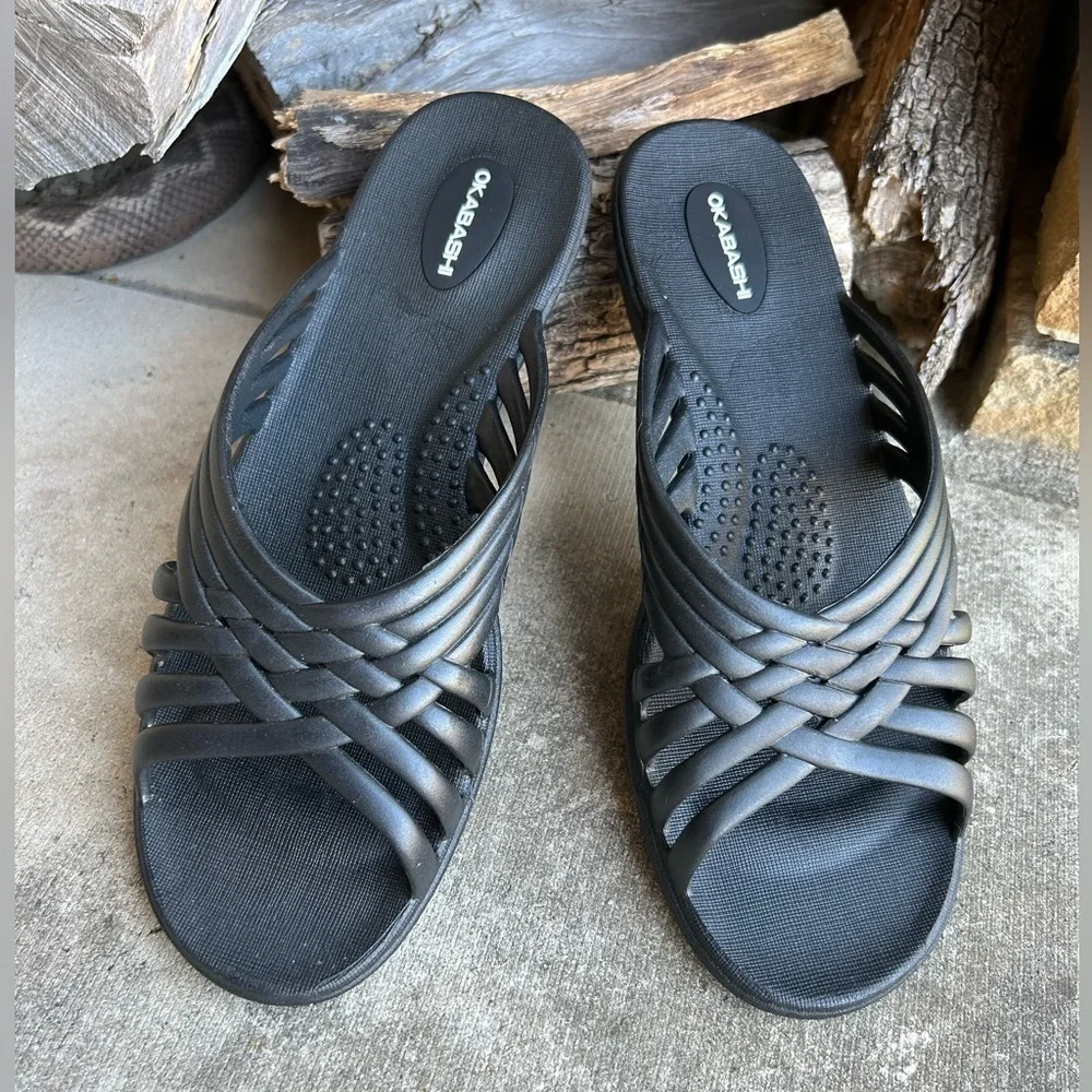 Okabashi Venice slide black strap sandal Sz-7. ‎ D